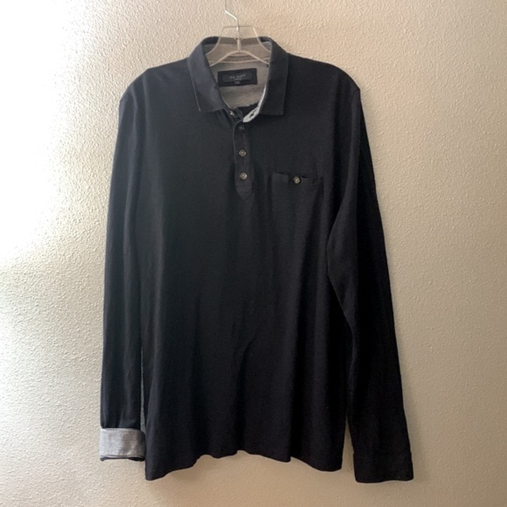 TED Baker polo shirt long sleeves buttoned chest pocket men’s size 6 (44)
